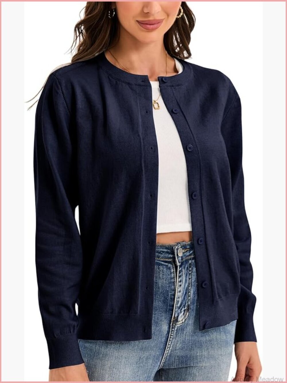 Womens Cardigan Sweater Button Down Crewneck Long Sleeve S-2XL